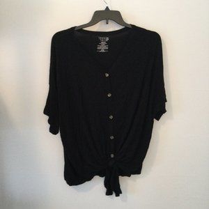 Time and Tru Maternity Womens Size 2X Black Button Front Dolman Sleeve Tie Top